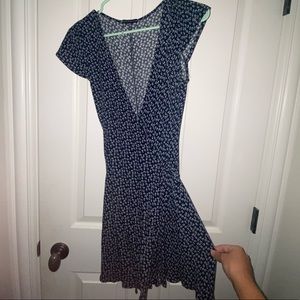 brandy melville blue w flowers wrap tie dress